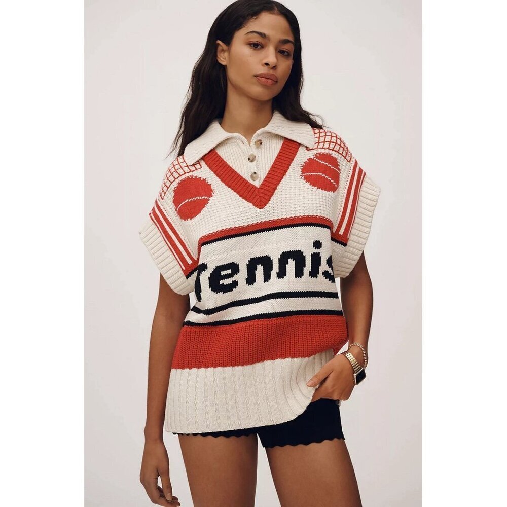 NWT Size M - Maeve Oversized 100% Cotton Tennis Sweater Vest (NWT US$ 228)